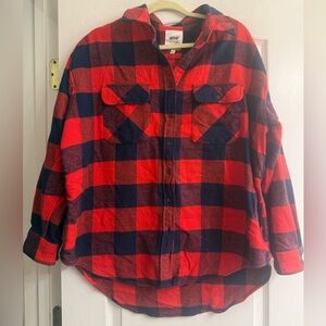 Aerie LumberJane Red & Blue Buffalo Plaid Soft Brushed Flannel Shirt - size M